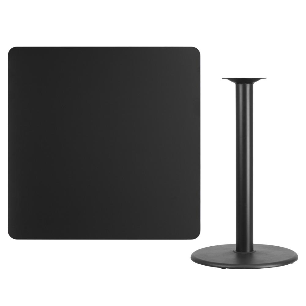 42'' Square Black Laminate Table Top with 24'' Round Bar Height Table Base. Picture 2