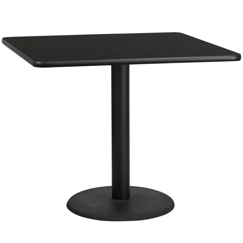 42'' Square Black Laminate Table Top with 24'' Round Table Height Base. Picture 1