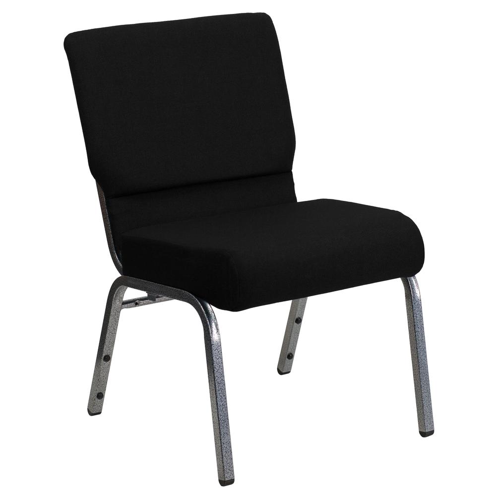 21''W Stacking Church Chair in Black Fabric - Silver Vein Frame. Picture 1