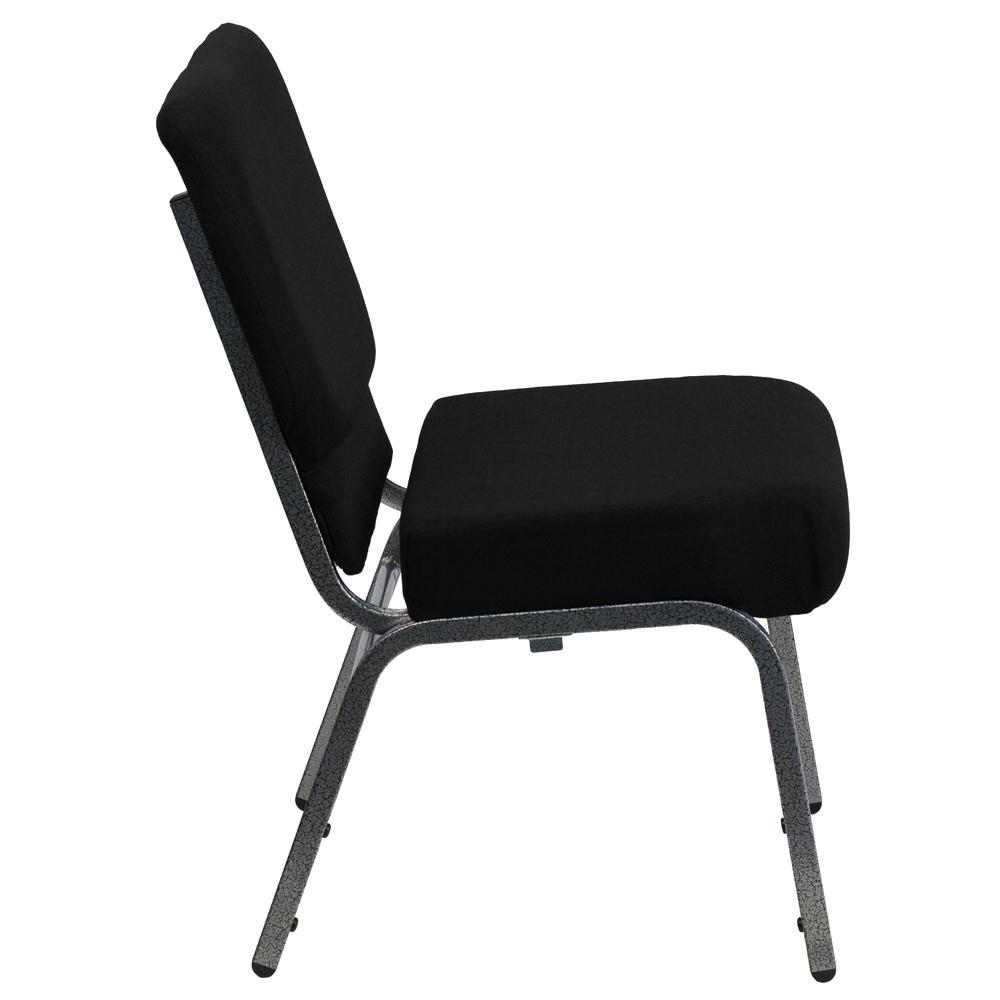 21''W Stacking Church Chair in Black Fabric - Silver Vein Frame. Picture 2