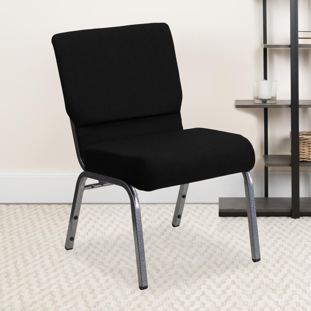 21''W Stacking Church Chair in Black Fabric - Silver Vein Frame. Picture 8