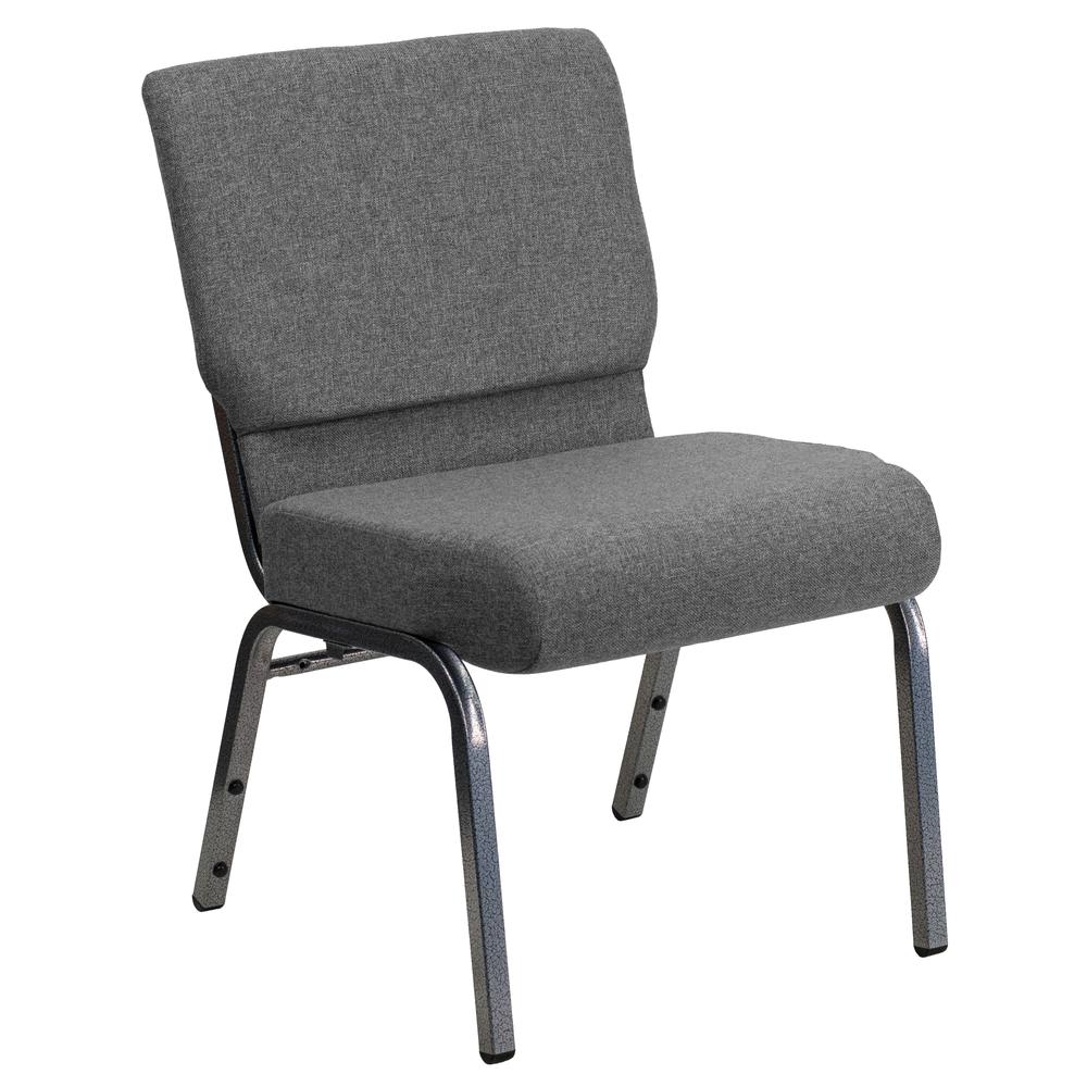 21''W Stacking Church Chair in Gray Fabric - Silver Vein Frame. Picture 1