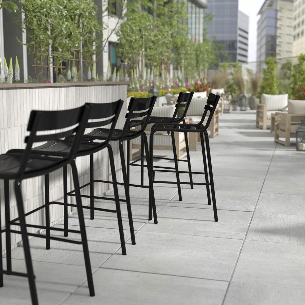 Modern Armless Commercial Grade Indoor/Outdoor Steel Stacking Bar Stool. Picture 9