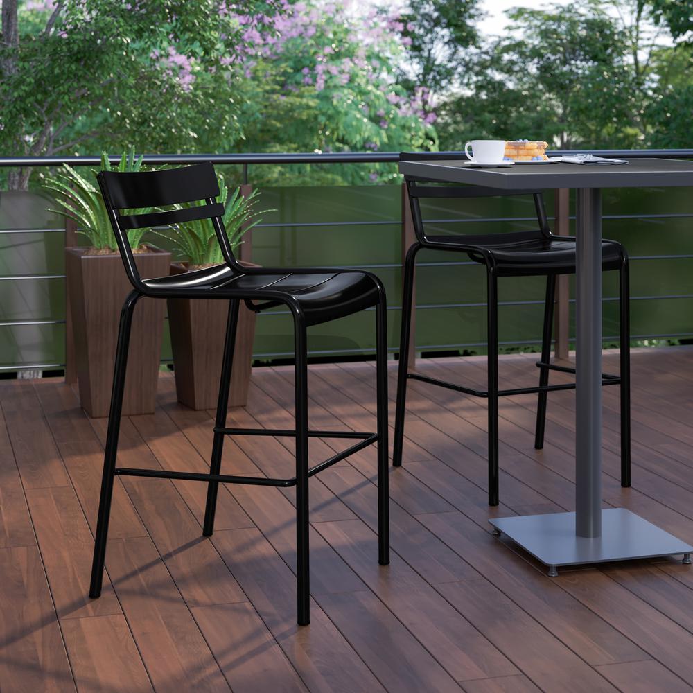 Modern Armless Commercial Grade Indoor/Outdoor Steel Stacking Bar Stool. Picture 5