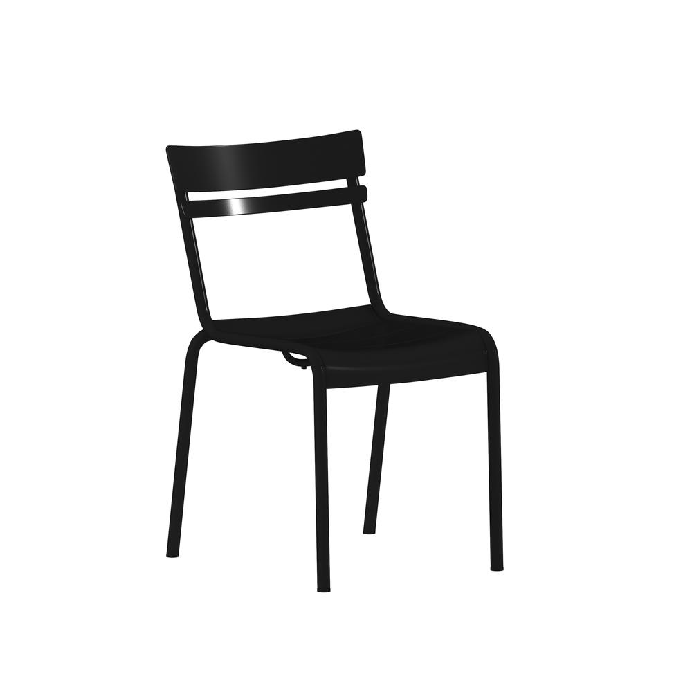 Modern Commercial Grade Indoor/Outdoor Armless Steel Stack Chair. Picture 1