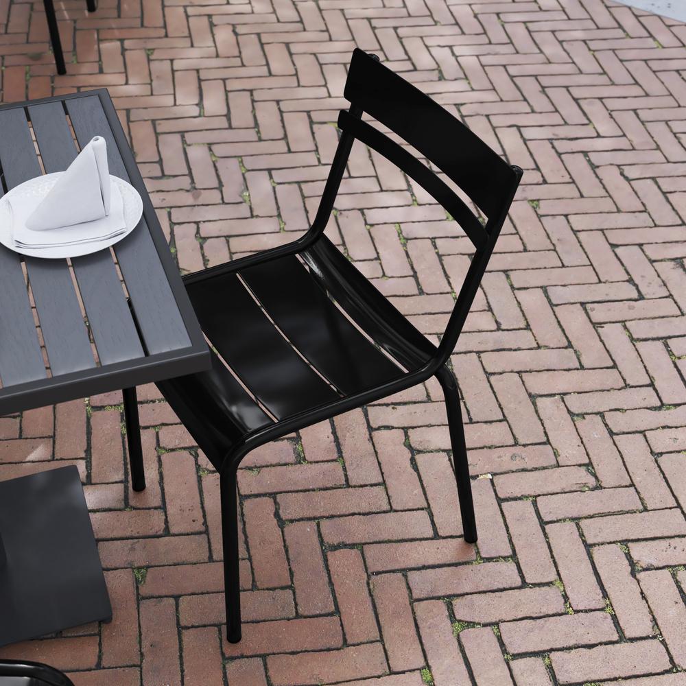 Modern Commercial Grade Indoor/Outdoor Armless Steel Stack Chair. Picture 9