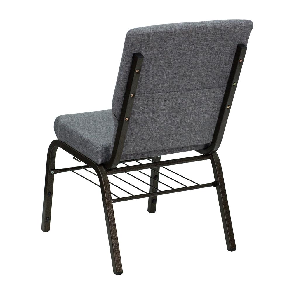 18.5''W Church Chair in Gray Fabric with Book Rack - Gold Vein Frame. Picture 3
