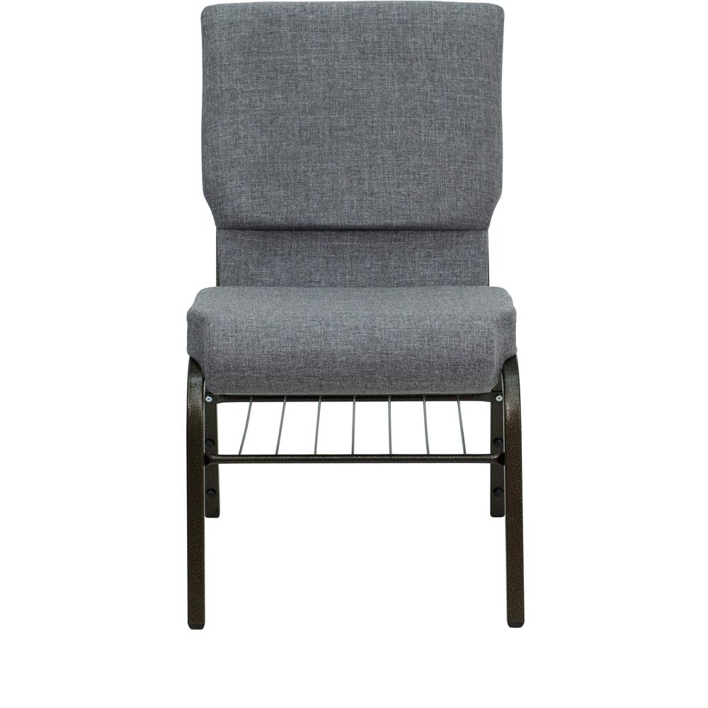 18.5''W Church Chair in Gray Fabric with Book Rack - Gold Vein Frame. Picture 4