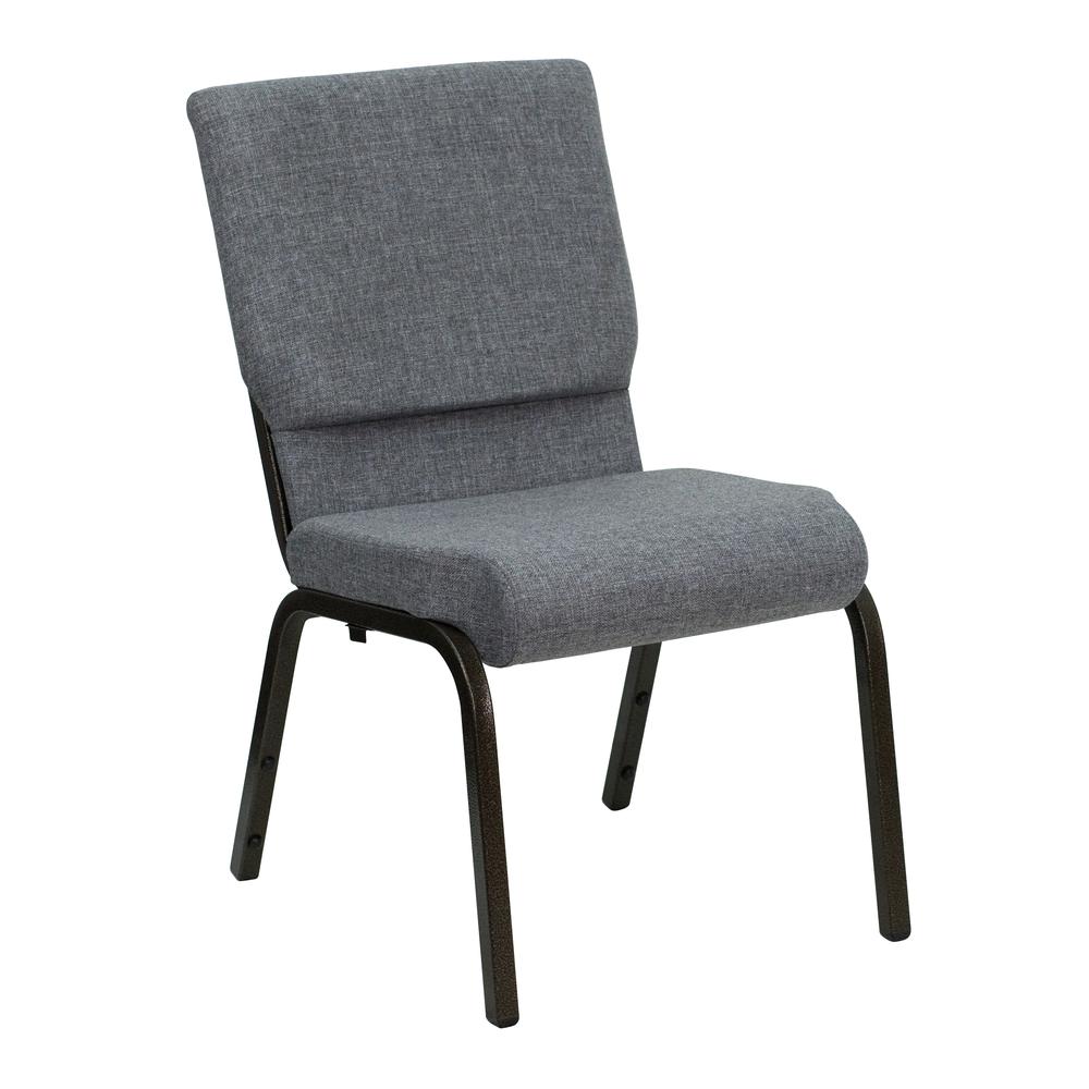 18.5''W Stacking Church Chair in Gray Fabric - Gold Vein Frame. Picture 1