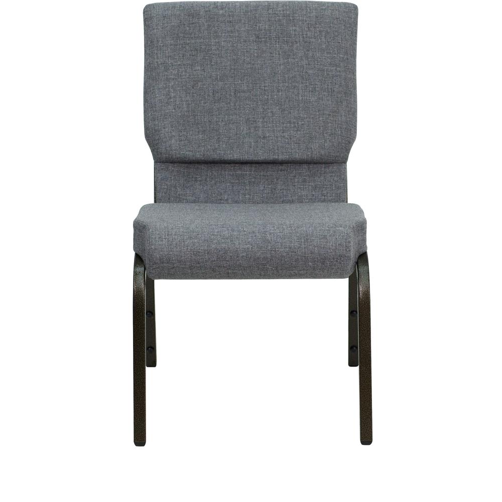18.5''W Stacking Church Chair in Gray Fabric - Gold Vein Frame. Picture 4