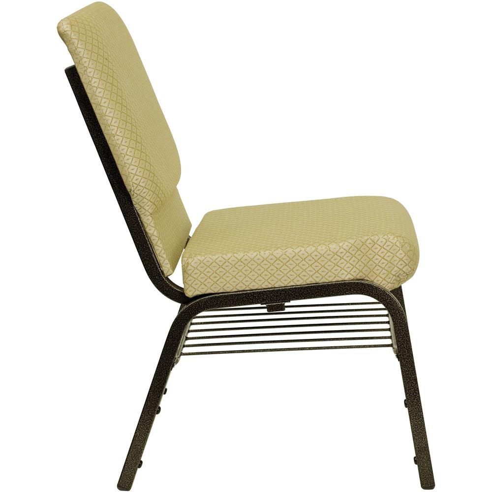 18.5''W Church Chair in Beige Patterned Fabric with Book Rack - Gold Vein Frame. Picture 2