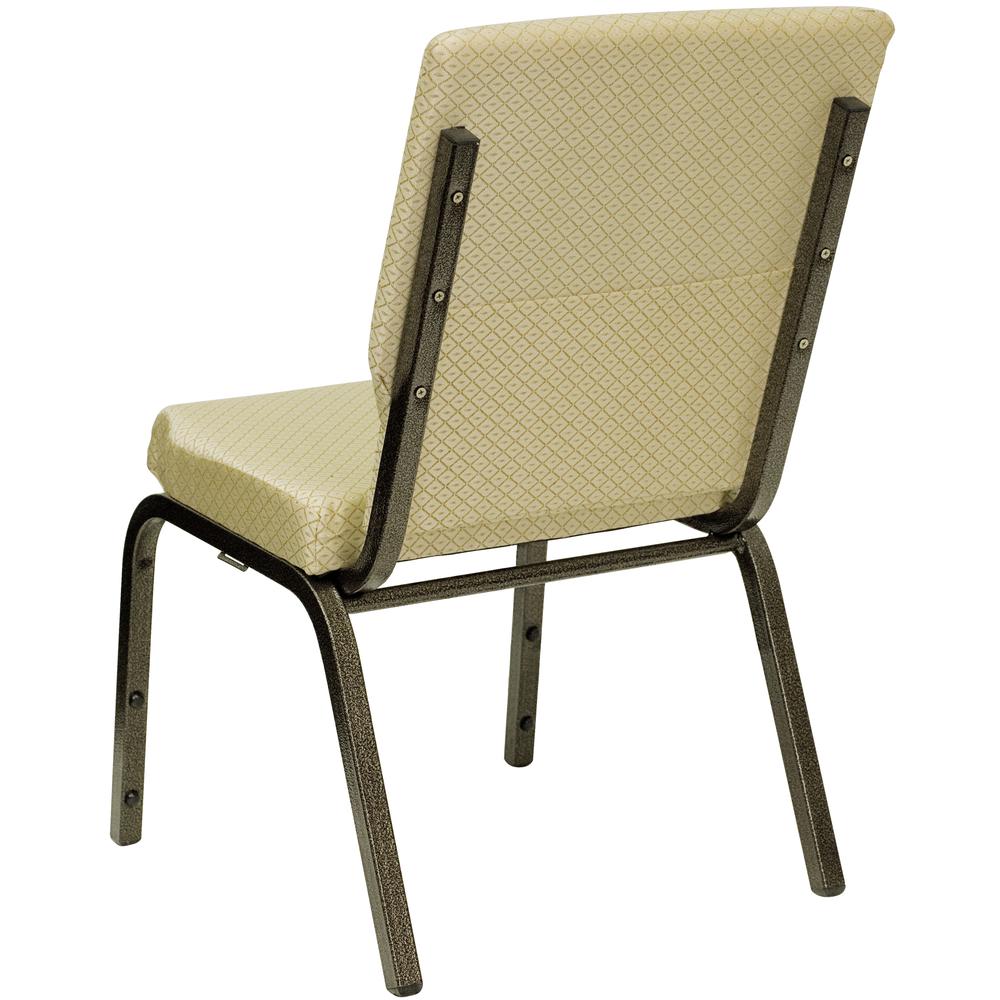 18.5''W Stacking Church Chair in Beige Patterned Fabric - Gold Vein Frame. Picture 3