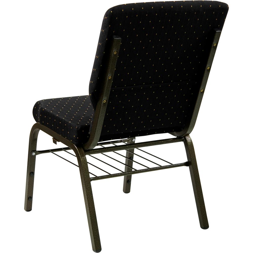 18.5''W Church Chair in Black Dot Patterned Fabric with Book Rack - Gold Vein Frame. Picture 3
