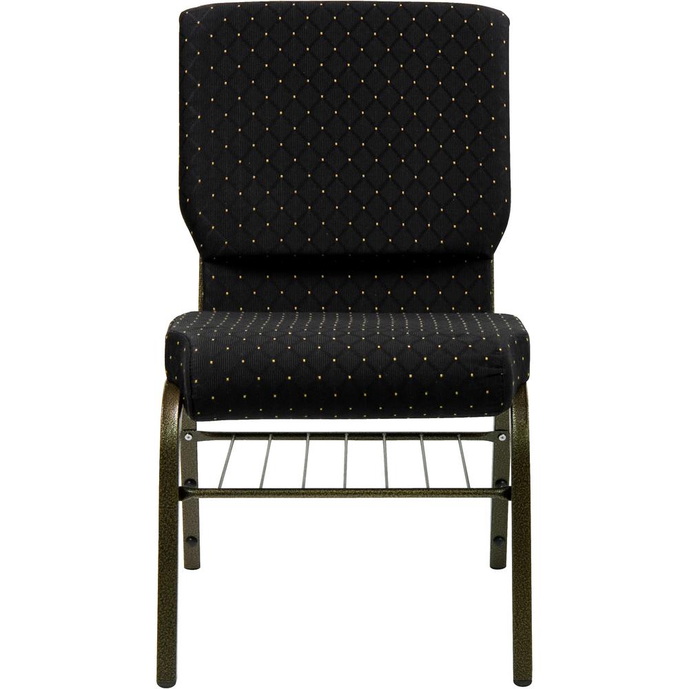 18.5''W Church Chair in Black Dot Patterned Fabric with Book Rack - Gold Vein Frame. Picture 4