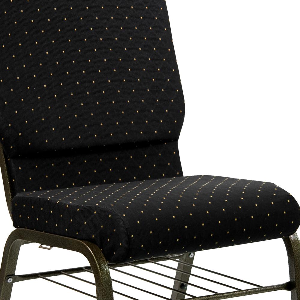 18.5''W Church Chair in Black Dot Patterned Fabric with Book Rack - Gold Vein Frame. Picture 5