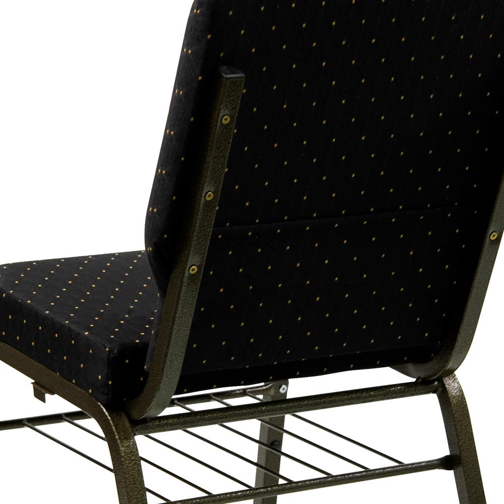 18.5''W Church Chair in Black Dot Patterned Fabric with Book Rack - Gold Vein Frame. Picture 6