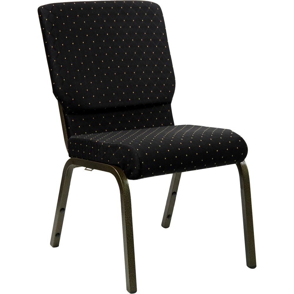 18.5''W Stacking Church Chair in Black Dot Patterned Fabric - Gold Vein Frame. Picture 1