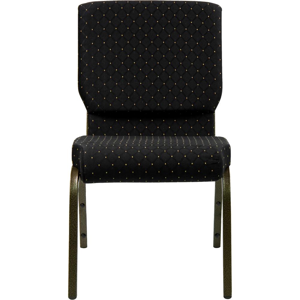 18.5''W Stacking Church Chair in Black Dot Patterned Fabric - Gold Vein Frame. Picture 4
