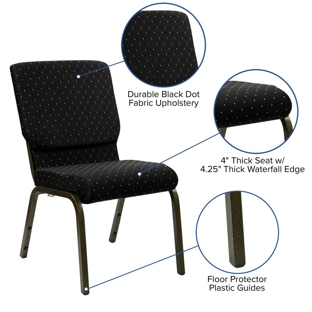 18.5''W Stacking Church Chair in Black Dot Patterned Fabric - Gold Vein Frame. Picture 5