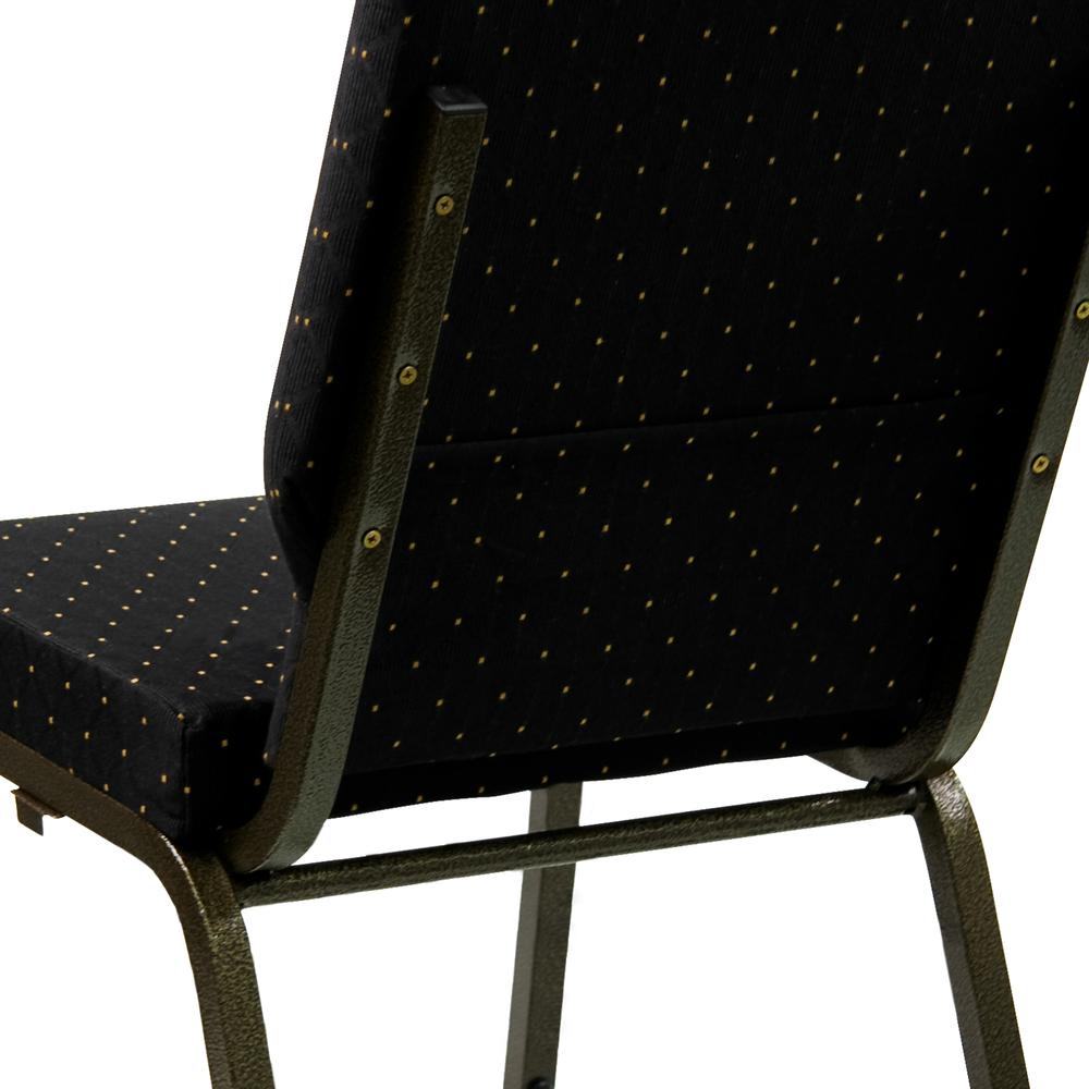 18.5''W Stacking Church Chair in Black Dot Patterned Fabric - Gold Vein Frame. Picture 7