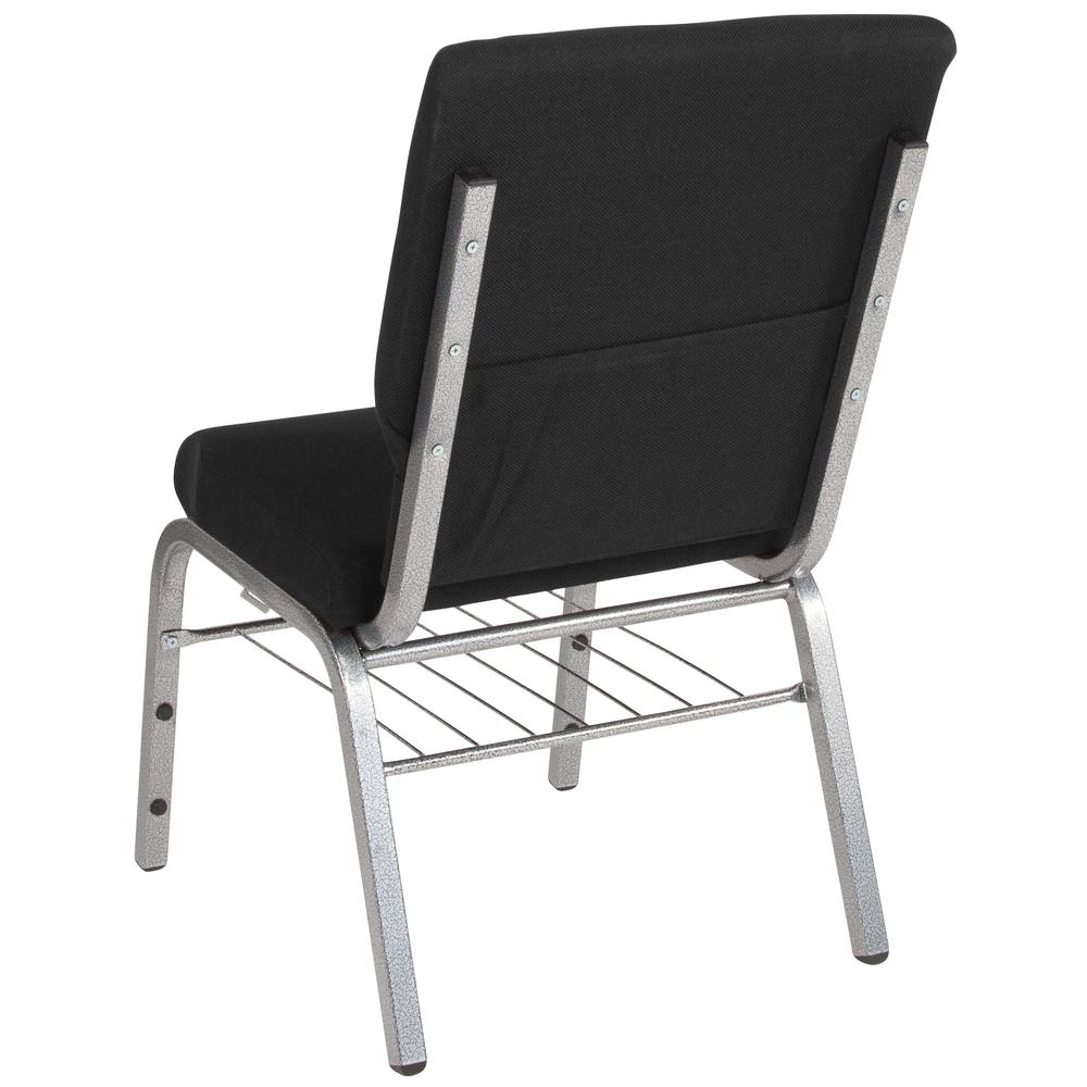 18.5''W Church Chair in Black Fabric with Book Rack - Silver Vein Frame. Picture 3