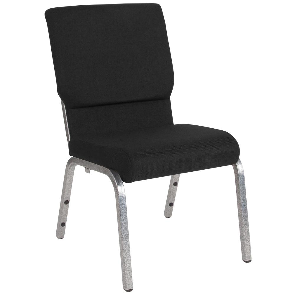 18.5''W Stacking Church Chair in Black Fabric - Silver Vein Frame. Picture 1