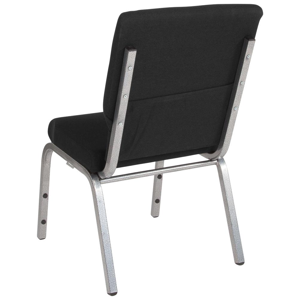 18.5''W Stacking Church Chair in Black Fabric - Silver Vein Frame. Picture 3