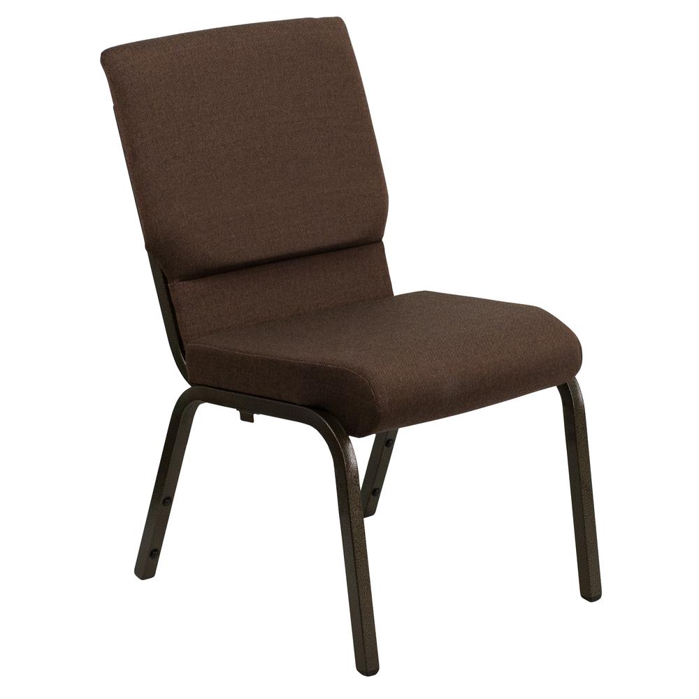 18.5''W Stacking Church Chair in Brown Fabric - Gold Vein Frame. Picture 1