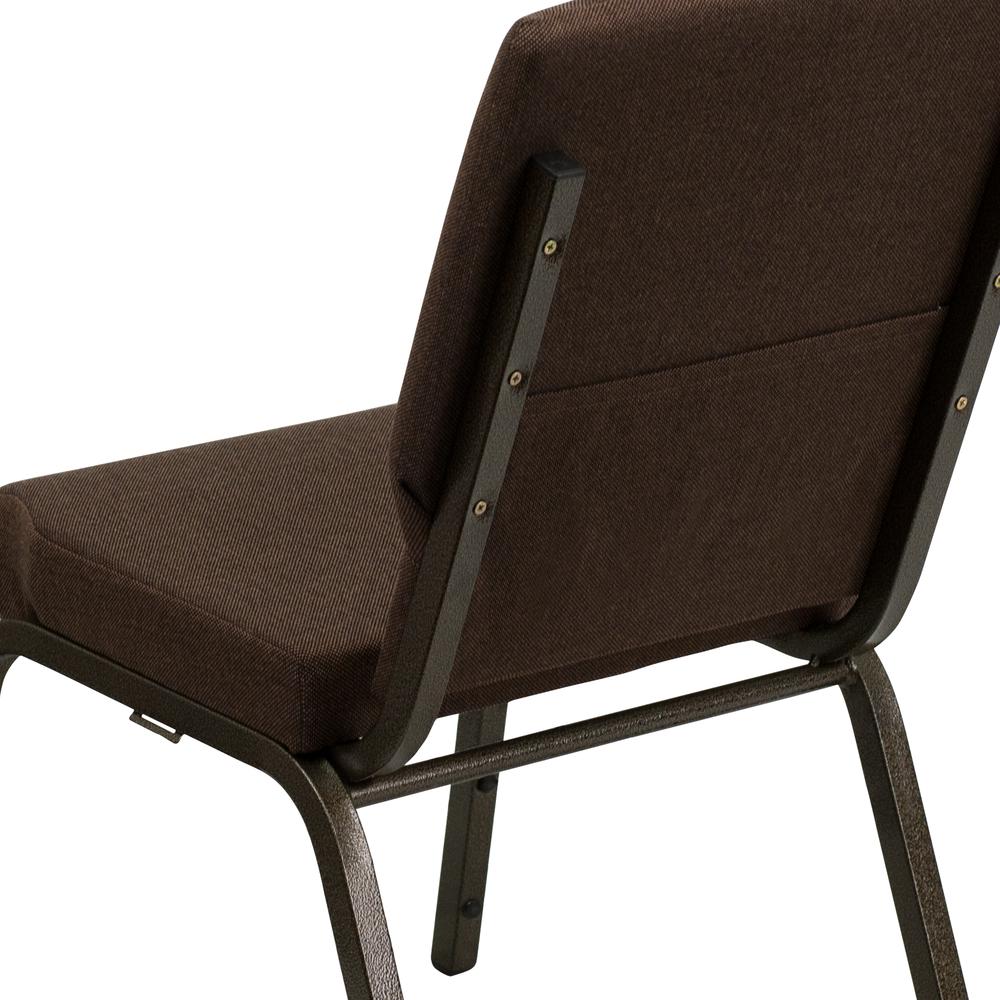 18.5''W Stacking Church Chair in Brown Fabric - Gold Vein Frame. Picture 6
