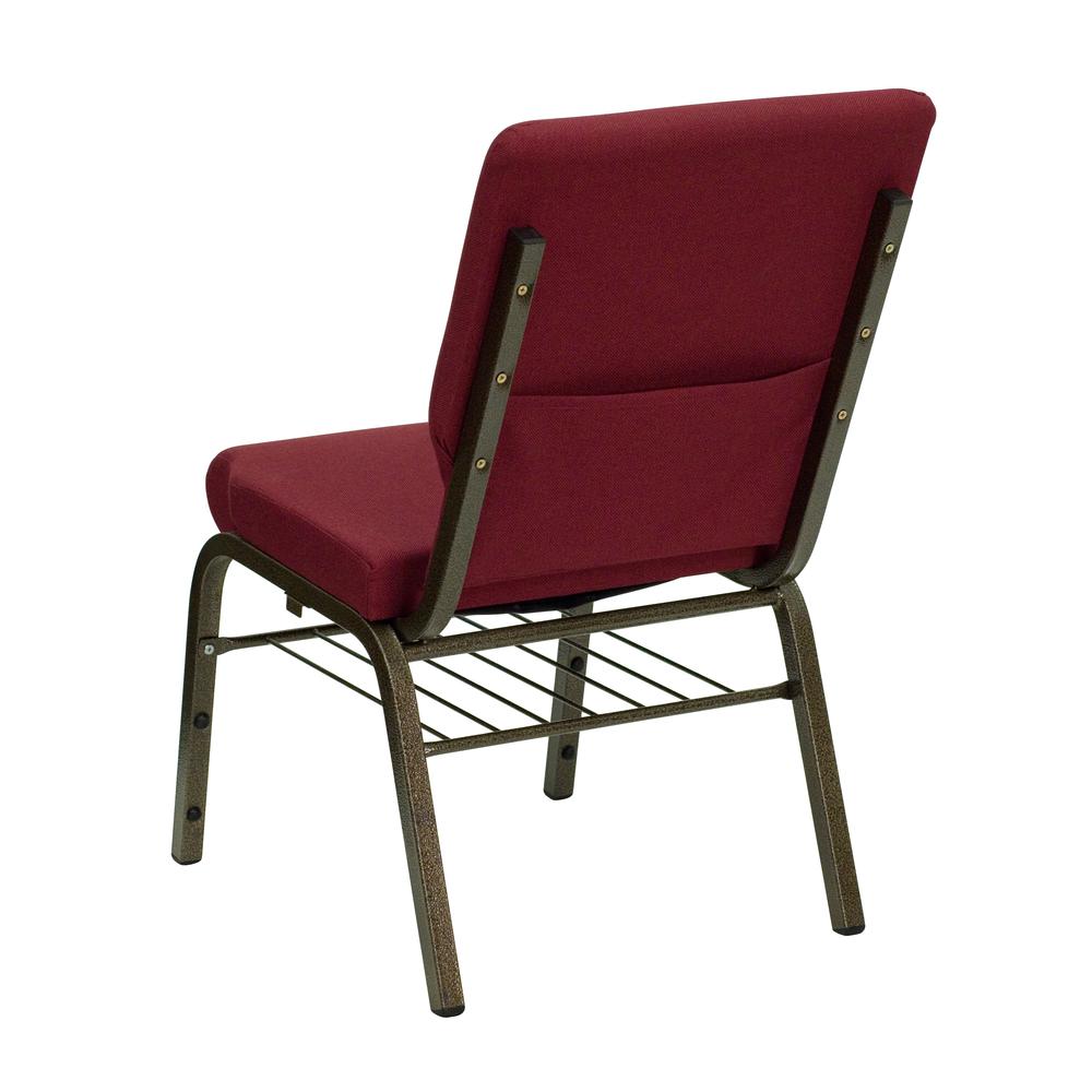 HERCULES Series 18.5''W Church Chair in Burgundy Fabric with Book Rack - Gold Vein Frame. Picture 3