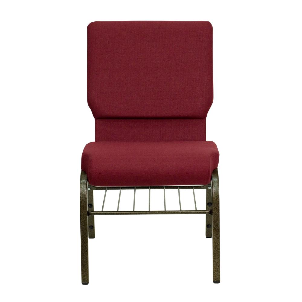 HERCULES Series 18.5''W Church Chair in Burgundy Fabric with Book Rack - Gold Vein Frame. Picture 4