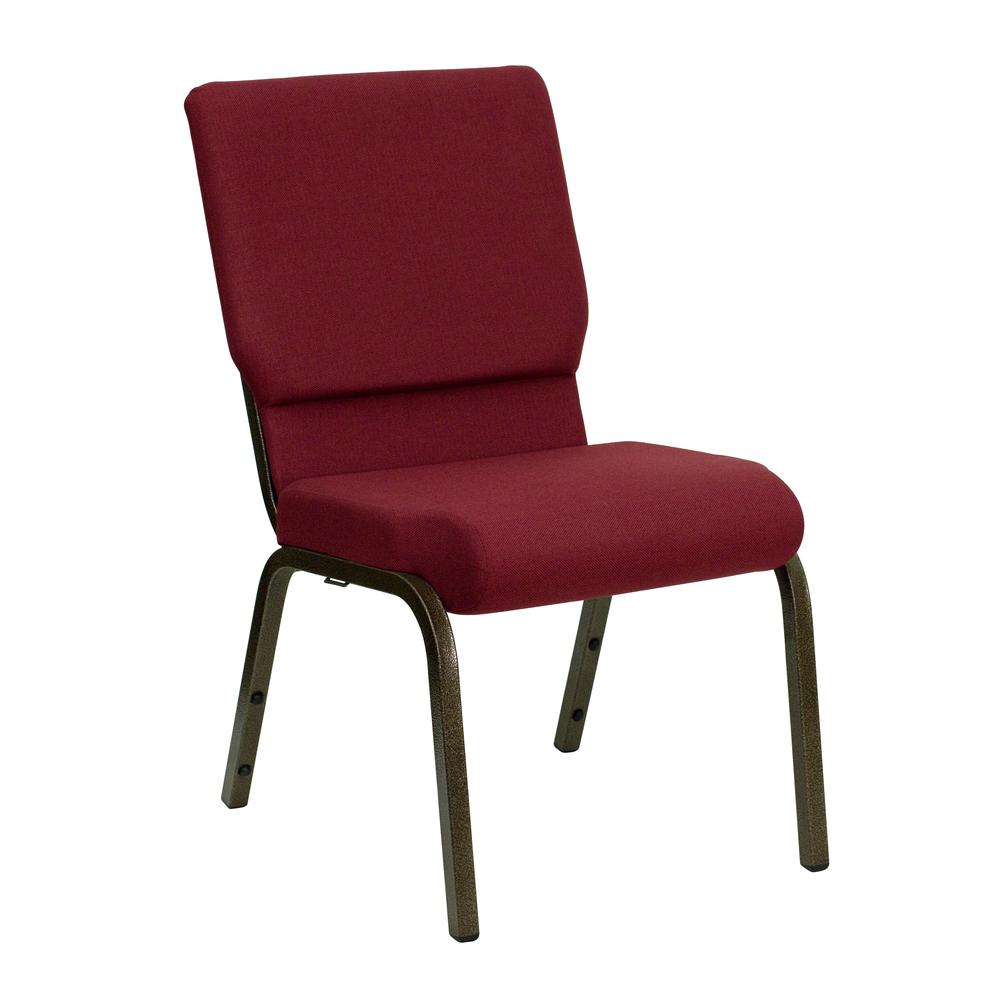 18.5''W Stacking Church Chair in Burgundy Fabric - Gold Vein Frame. Picture 1