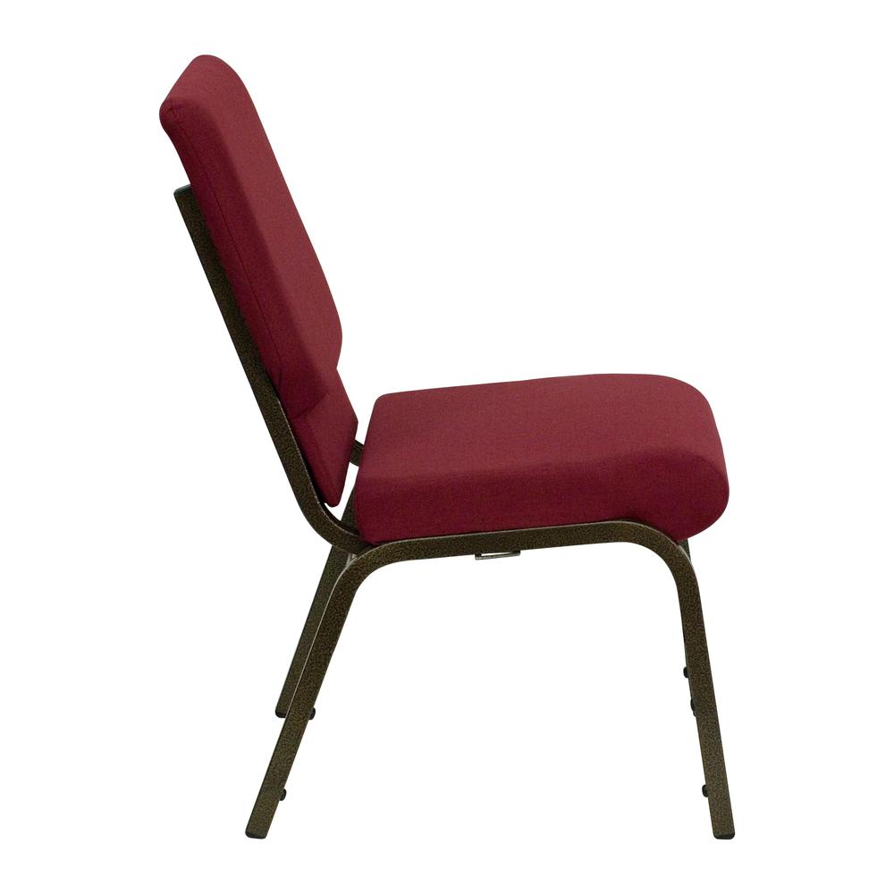 18.5''W Stacking Church Chair in Burgundy Fabric - Gold Vein Frame. Picture 2
