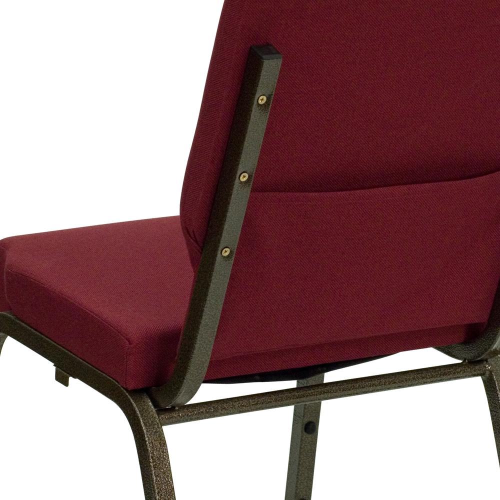 18.5''W Stacking Church Chair in Burgundy Fabric - Gold Vein Frame. Picture 6