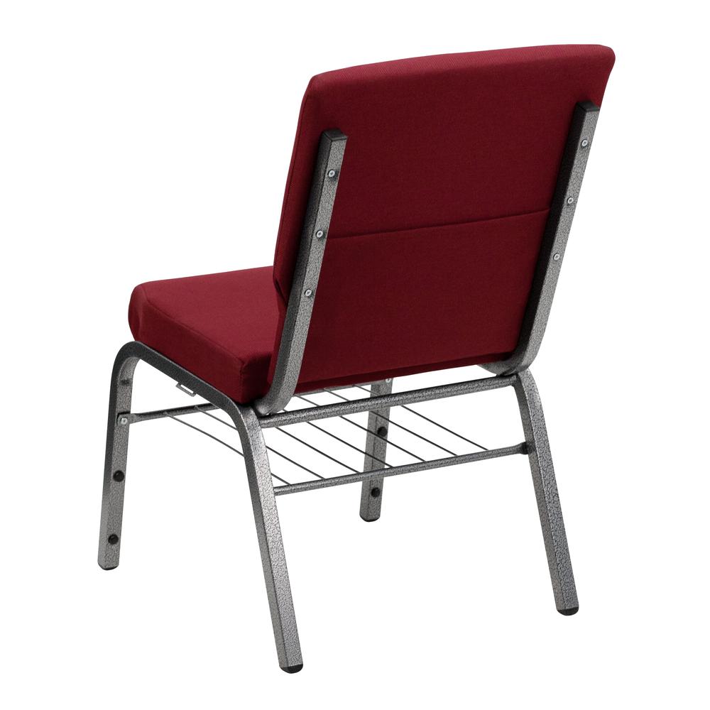 18.5''W Church Chair in Burgundy Fabric with Book Rack - Silver Vein Frame. Picture 3