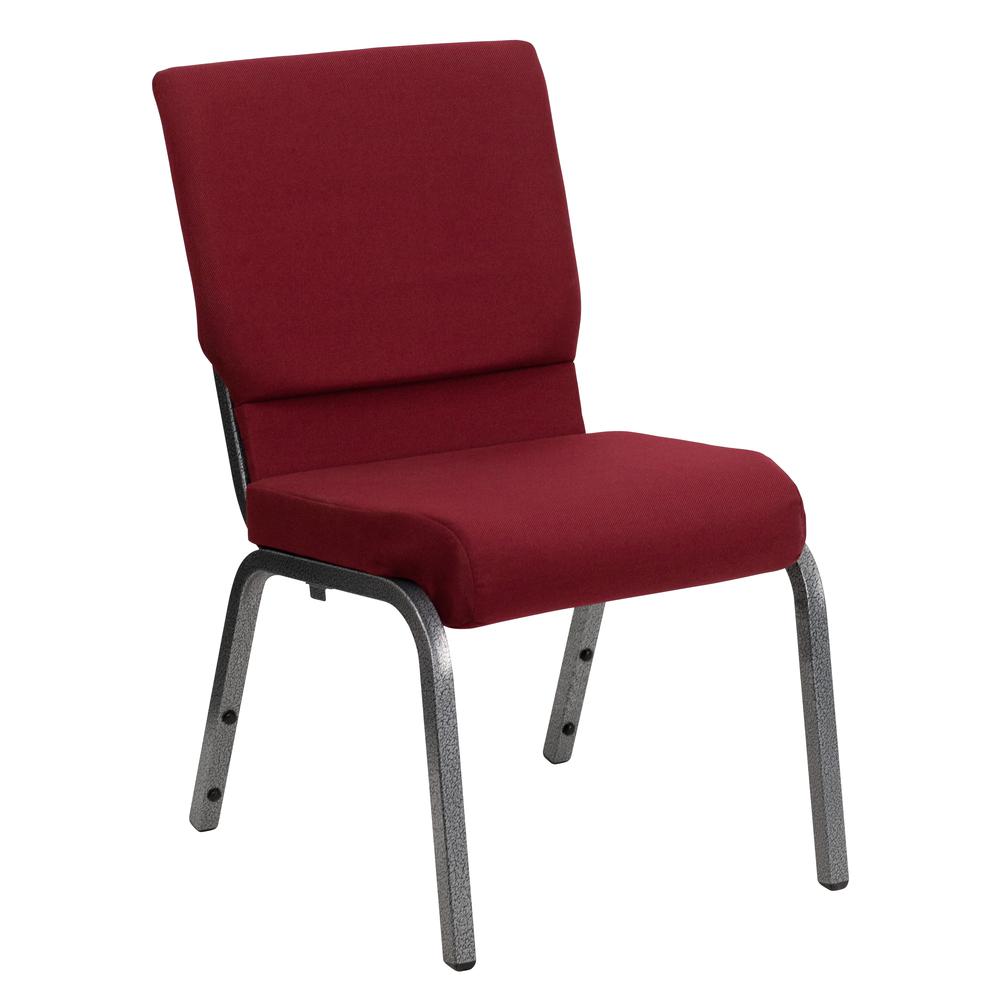 HERCULES Series 18.5''W Stacking Church Chair in Burgundy Fabric - Silver Vein Frame. Picture 1
