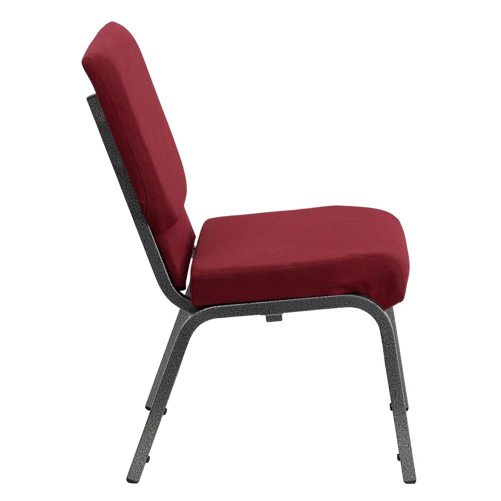 HERCULES Series 18.5''W Stacking Church Chair in Burgundy Fabric - Silver Vein Frame. Picture 2