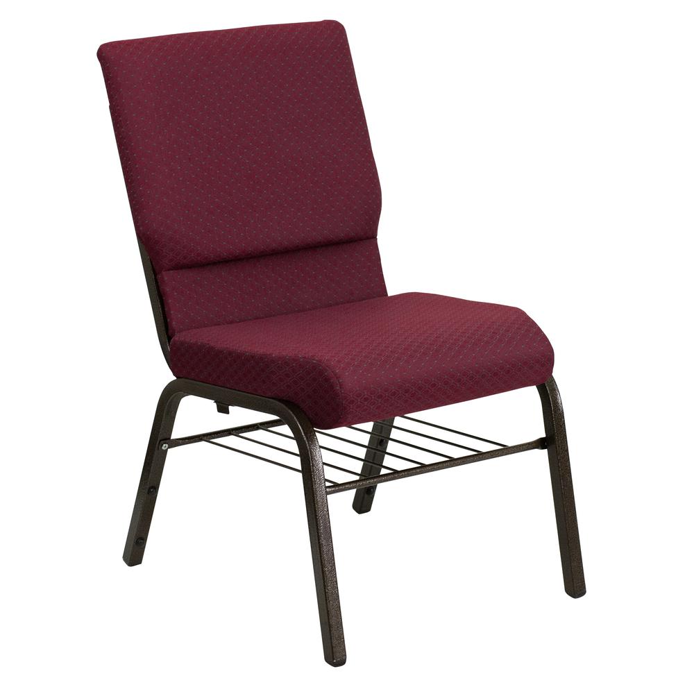 HERCULES Series 18.5''W Church Chair in Burgundy Patterned Fabric with Book Rack - Gold Vein Frame. The main picture.