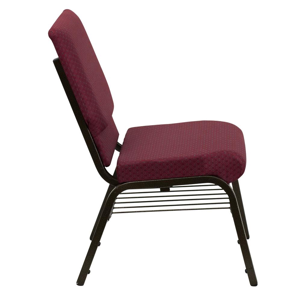 HERCULES Series 18.5''W Church Chair in Burgundy Patterned Fabric with Book Rack - Gold Vein Frame. Picture 2