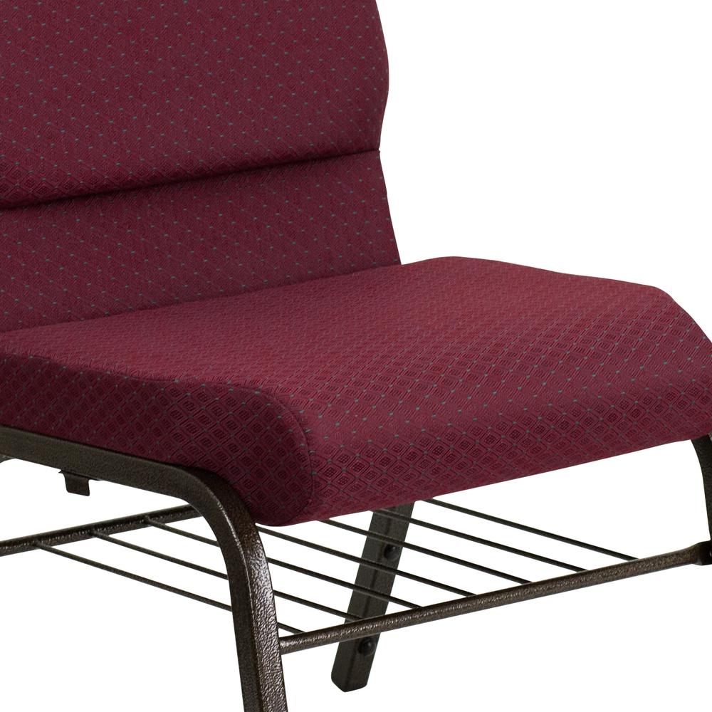 18.5''W Church Chair in Burgundy Patterned Fabric with Book Rack - Gold Vein Frame. Picture 6