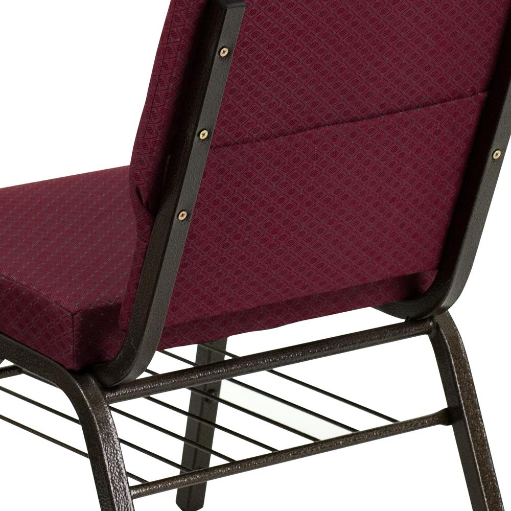 18.5''W Church Chair in Burgundy Patterned Fabric with Book Rack - Gold Vein Frame. Picture 7