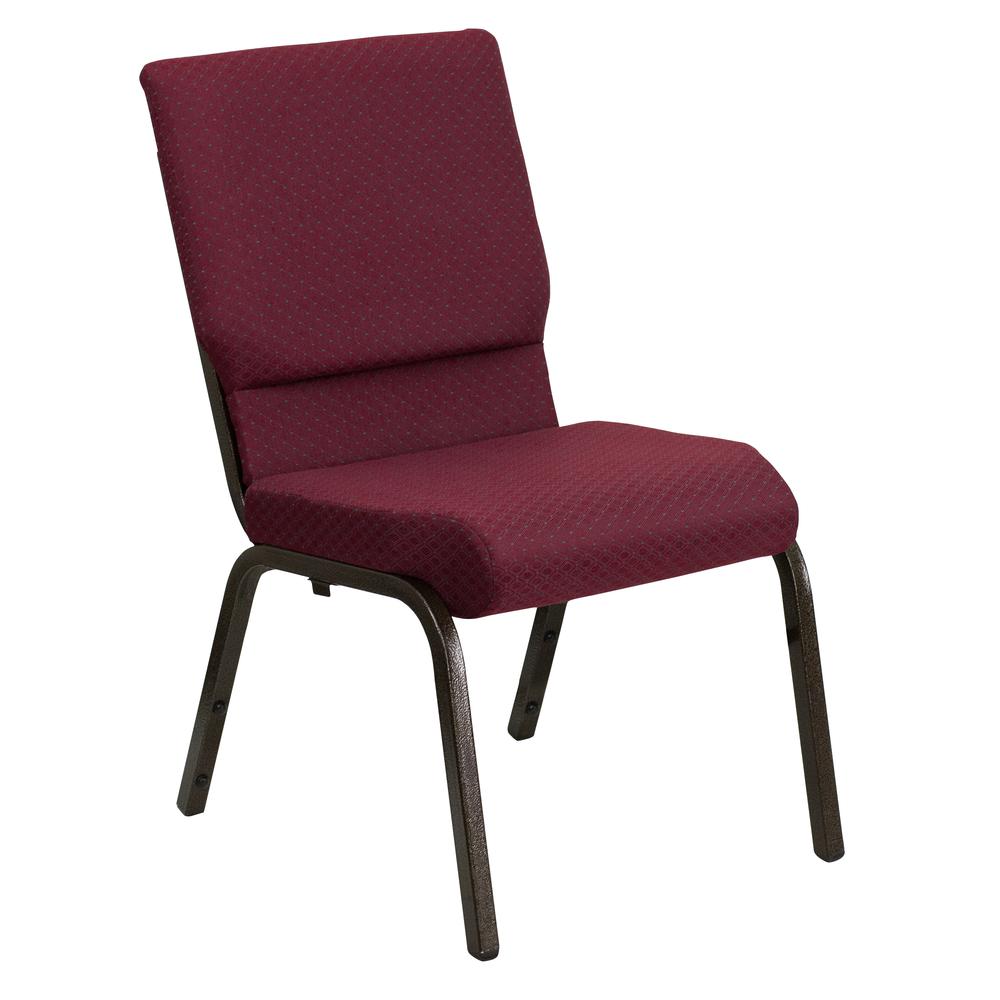 18.5''W Stacking Church Chair in Burgundy Patterned Fabric - Gold Vein Frame. Picture 1