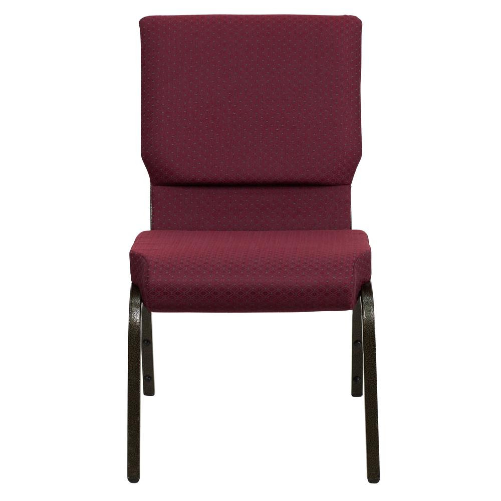 18.5''W Stacking Church Chair in Burgundy Patterned Fabric - Gold Vein Frame. Picture 4
