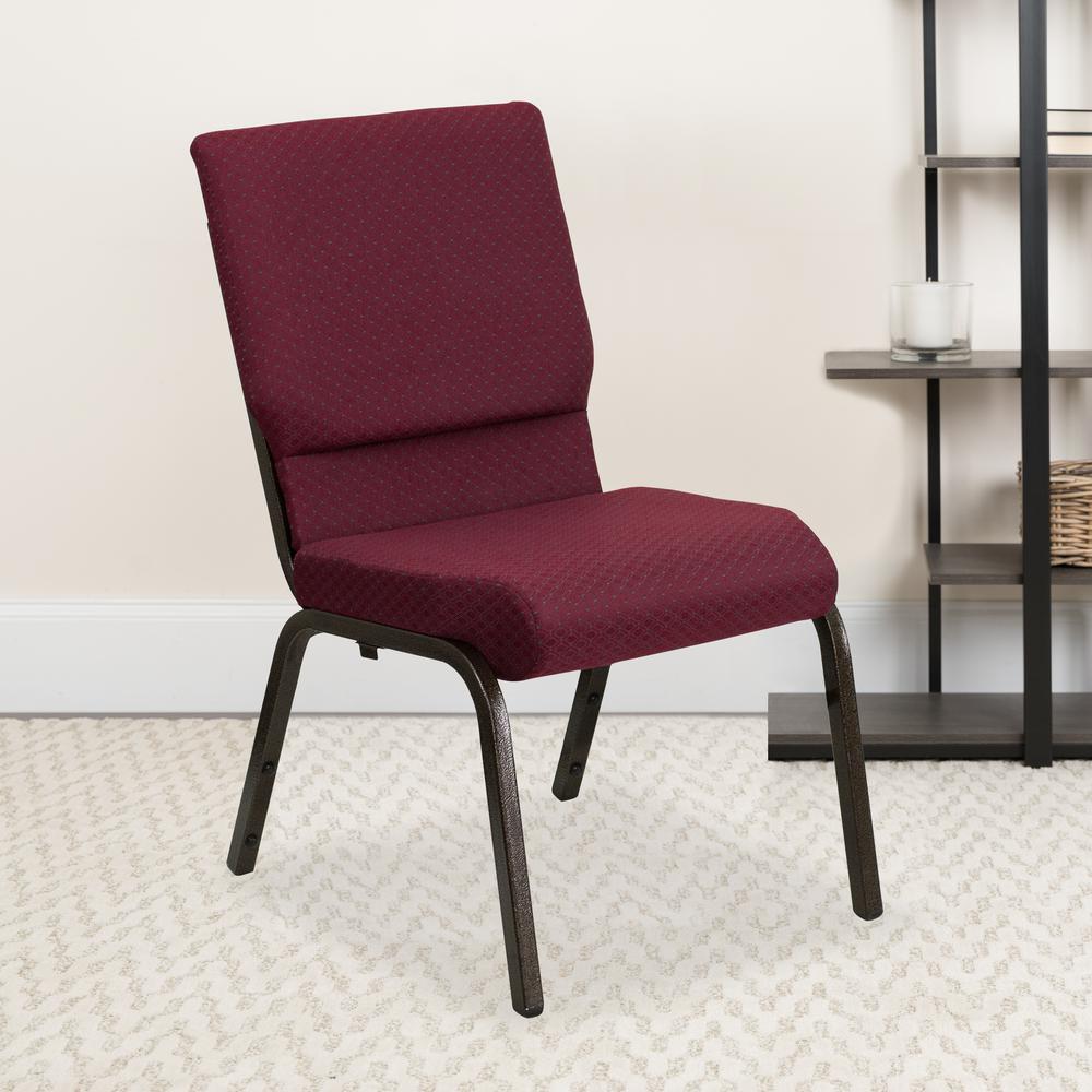 18.5''W Stacking Church Chair in Burgundy Patterned Fabric - Gold Vein Frame. Picture 5