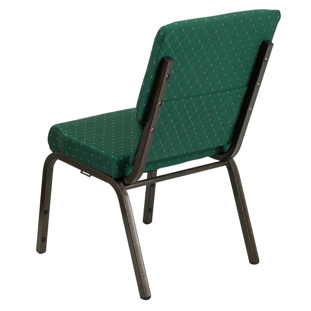 18.5''W Stacking Church Chair in Green Patterned Fabric - Gold Vein Frame. Picture 3