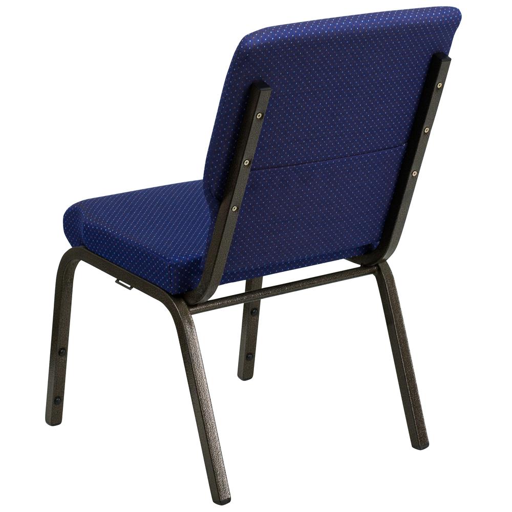 18.5''W Stacking Church Chair in Navy Blue Patterned Fabric - Gold Vein Frame. Picture 3