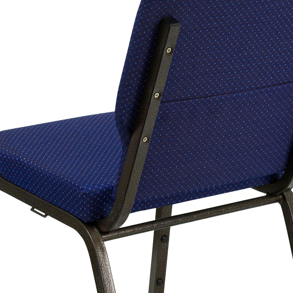 18.5''W Stacking Church Chair in Navy Blue Patterned Fabric - Gold Vein Frame. Picture 7