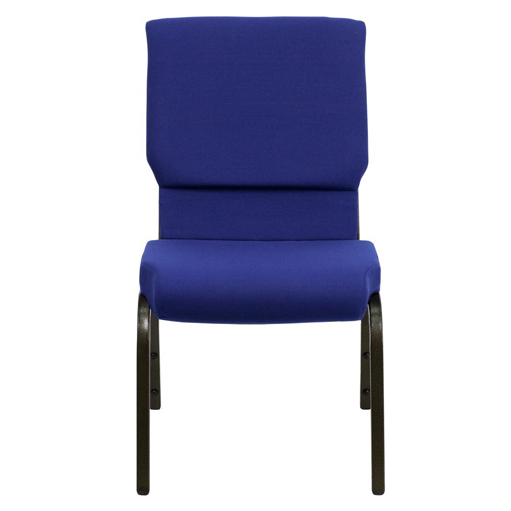 18.5''W Stacking Church Chair in Navy Blue Fabric - Gold Vein Frame. Picture 4