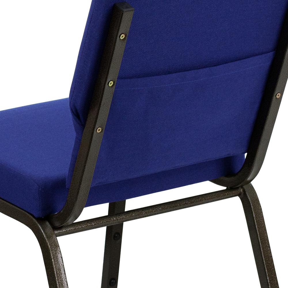 18.5''W Stacking Church Chair in Navy Blue Fabric - Gold Vein Frame. Picture 7