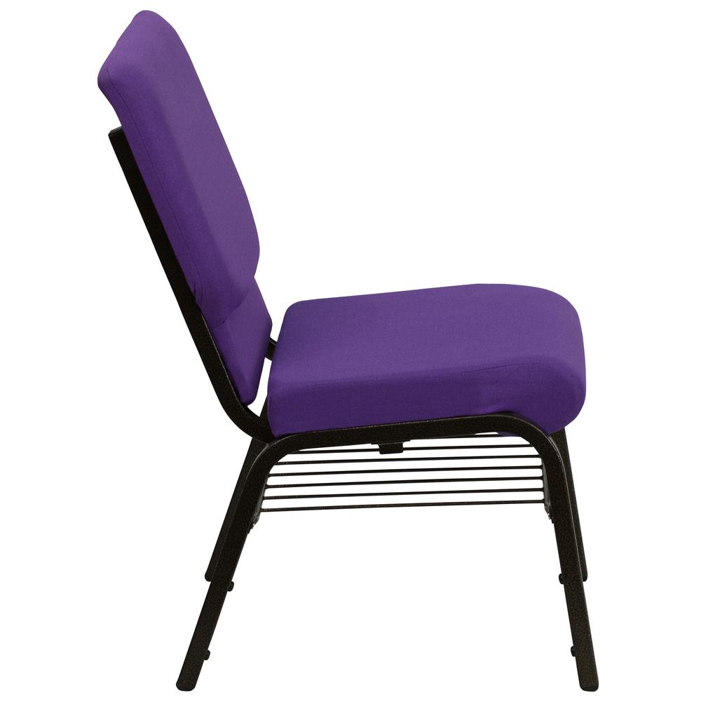 18.5''W Church Chair in Purple Fabric with Book Rack - Gold Vein Frame. Picture 2